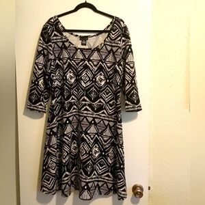 Black and white fit and flare tribal, print dress.